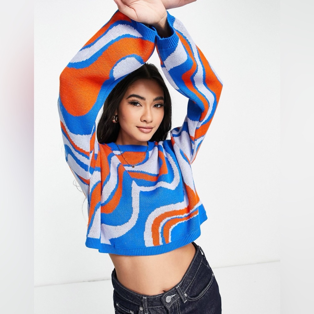 ASOS DESIGN boxy sweater in swirl pattern